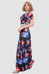 V-Neck Printed Waist-Revealing Two-Piece Dress