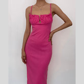 Sleeveless Solid Ruched Ribbed Backless Cami Dress