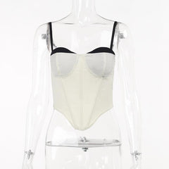 Corset Patchwork Sweetheart Neck Contrast Backless Cami Top