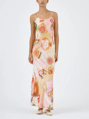 Unique Satin Print Charming Casual Suspender Maxi Dress