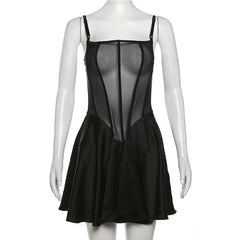 Mesh Solid See Through Ruffle Backless Cami Mini Dress