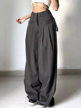 Shirring Casual Wide Leg Pants Women High Waist Street Basic Loose Sweat Trousers Korean Retro Gray Office Lady Pants