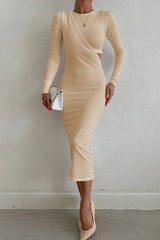 Elegant Solid Hollowed Out Patchwork O Neck Pencil Skirt Dresses(3 Colors)