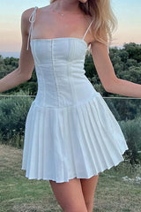 Tie-Straps Corset Pleated Cami Dress