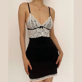 Lace Embroidery V Neck Bowknot Cami Mini Dress