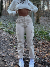 Straight Leg Cargo Pants Women High Waist Casual Baggy Pants Slim Vintage Y2K Streetwear Elastic Wide Leg Trousers Fashion Jeans