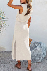 Tie-Waist Slit Knit Tank Dress