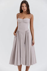 Edith Spaghetti Strap A-Line Loose Midi Dress
