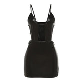 Pu Leather Hollow Out Cami Open Side Backless Mini Dress