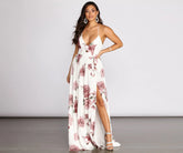 Gal Lace Up Back Graceful Chiffon Floral A-Line Dress