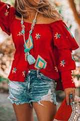 Bohemian College Geometric Patchwork Off The Shoulder Tops