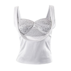 Lace Solid Backless Sleeveless Bowknot Cami 2 Piece Top