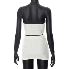Textured Backless Solid Sleeveless Tube Top Mini Skirt Set