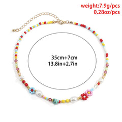 Beaded Multicolor Faux Pearl Flower Clay Choker Necklace