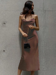 Satin Neck Sleeveless Sleeveless Halter Dress