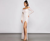 Gracie Formal Off The Graceful Shoulder Iridescent Sequin Dress