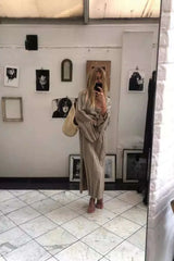 V-Neck Long Sleeves Knitted Sweater Dress