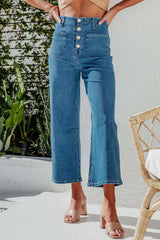 Single-Breasted High Waist Cropped Jeans