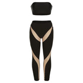 Contrast Tube Top Backless Sleeveless Leggings Pant Set