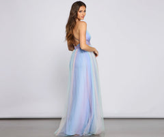 Nylah Pleated Stylish Rainbow A-Line Dress
