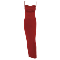 Ruched Solid Backless Cowl Neck Cami Maxi Dress