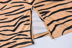 Round Neck Zebra Print Slit Cami Midi Dress
