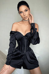 Black Waist Girdle Shirt Dress