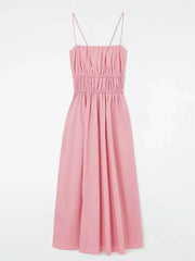 Suspender Pleated Stylish Waist Midi Dress