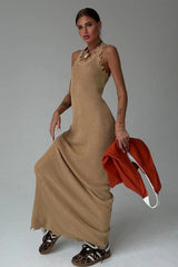 Slim Hip-Wrapped Drape Knitted Long Dress