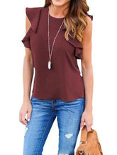 High Quality Casual Round Collar Lotus Leaf Sleeves