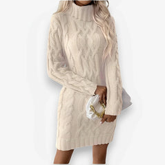 High Collar Slim Knitted Long Sweater Dress