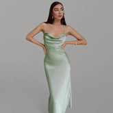 Satin Neck Sleeveless Sleeveless Halter Dress
