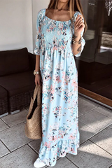 Elegant Floral Flounce Fold Off The Shoulder A Line Dresses(3 Colors)