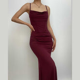 Solid Cowl Neck Backless Cami Dress