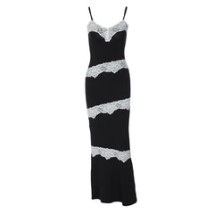 V Neck Lace Hem Contrast Irregular Cami Maxi Dress