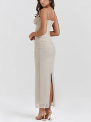 Sexy Slim Fit Hip-Hugging Graceful Slit Mesh Long Skirt