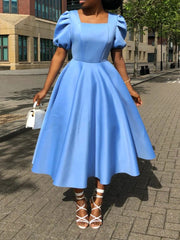 Solid Square Short Sleeve Dress