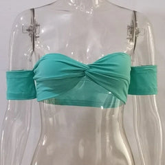Off Shoulder Solid Knotted Tube Top
