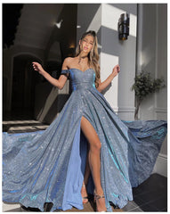 Alessandra Formal High Charming Slit Glitter Dress
