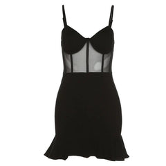 Ruffled Ruched Mesh See-Through Cami Mini Dress