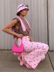 2024 Fashion Trends Y2K Pink Pants Heart Printed Sweet Trousers Vintage Aesthetic Party Pants Pockets Joggers Festival Outfits Women New