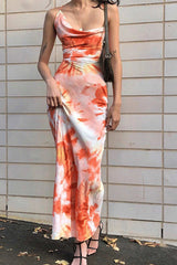Tie-Dyed Cowl Neck Crisscross Tie-Back Cami Dress