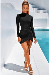 Black Round Neck Long Sleeve Slim Dress