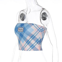 Embroidery Contrast Plaid Backless Tube Top