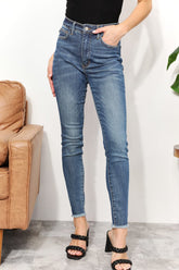Judy Blue Full Size Tummy Control Side Slit & Fray Hem Skinny Jeans