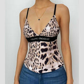 Leopard Print Beaded Patchwork V Neck Backless Cami Top