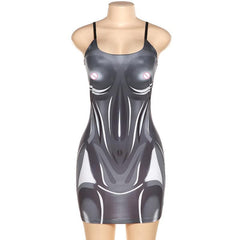 Square Neck Low Cut 3D Pattern Print Contrast Backless Cami Dress