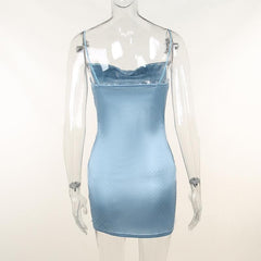 Sleeveless Solid Backless Cowl Neck Beaded Cami Dress
