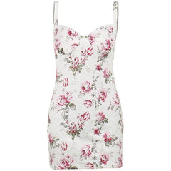Contrast Flower Print Backless Sleeveless Mini Dress