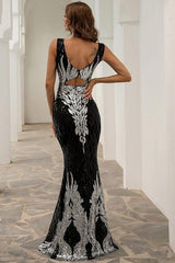 Geometric Perspective Sequin Evening Dress